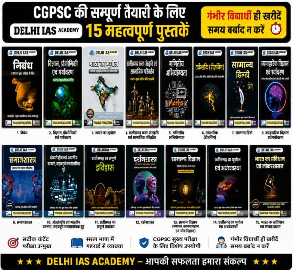 CGPSC Mains Books Collection (15 Books Set) | CGPSC Mains Books Bundle Complete Hindi Medium Study Bundle for CGPSC Mains Exam | By Delhi IAS Academy & Yuvachar Publications